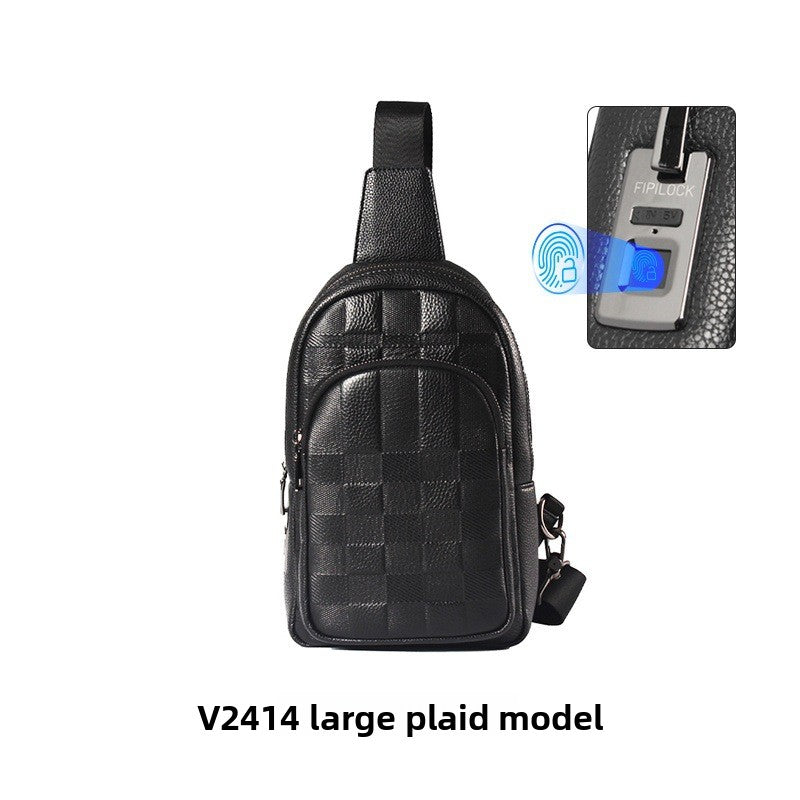Men's Smart Fingerprint Lock Genuine Leather Cross-Body Chest Bag