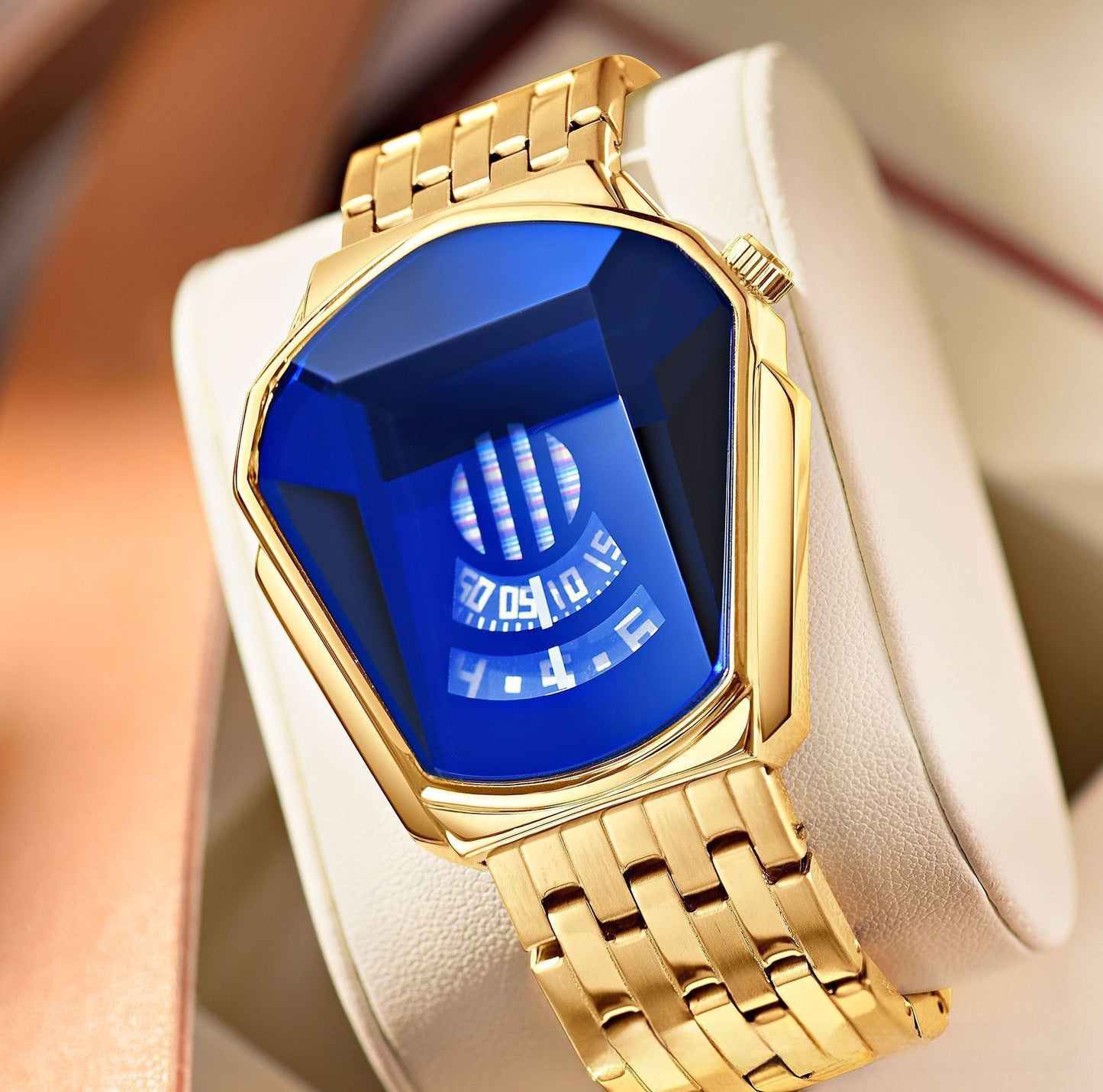 Men's Snake Head Blue Light Glass Diamond Display Quartz Watch