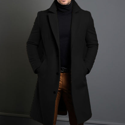 Men's Solid Color Lapel Single-Breasted Long Coat