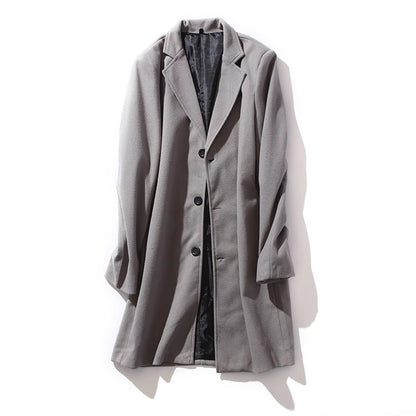 Men's Solid Color Lapel Single-Breasted Long Coat