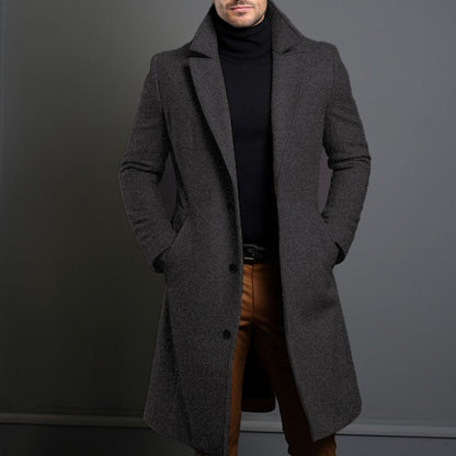 Men's Solid Color Lapel Single-Breasted Long Coat