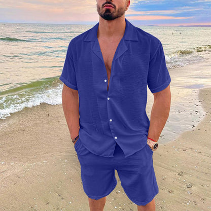 Men's solid-color short-sleeved short pants set
