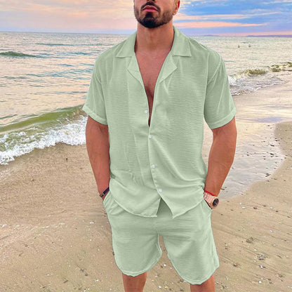 Men's solid-color short-sleeved short pants set
