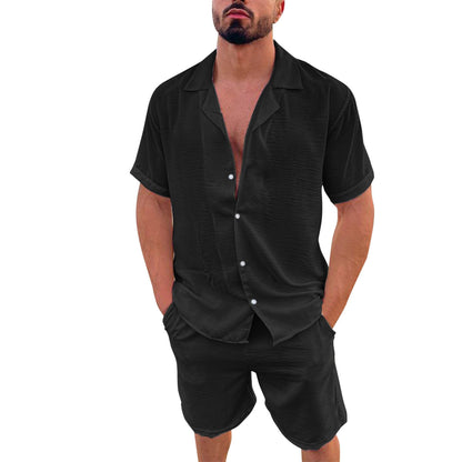 Men's solid-color short-sleeved short pants set
