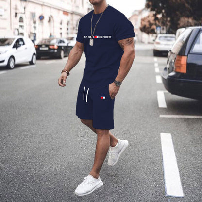 Men's sports outfit - fitness short-sleeved shirt and shorts