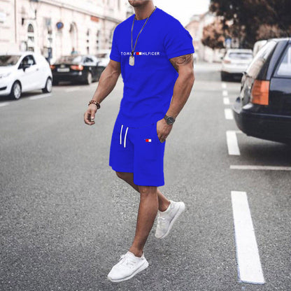 Men's sports outfit - fitness short-sleeved shirt and shorts