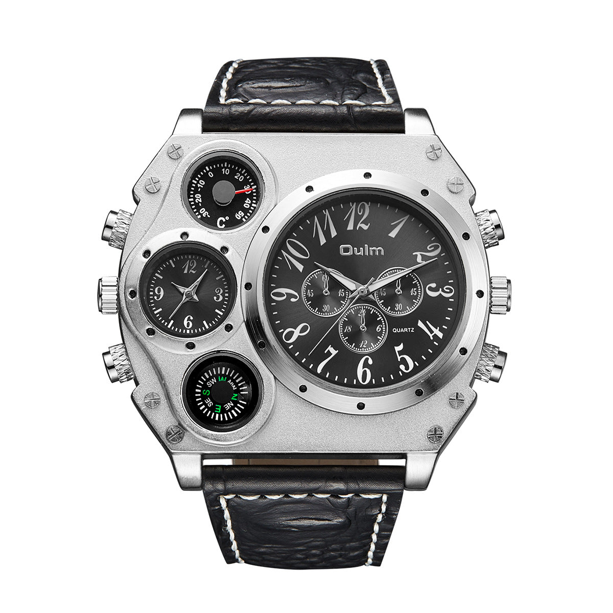 Men's Square Dial Quartz Watch with Imitation Leather Strap