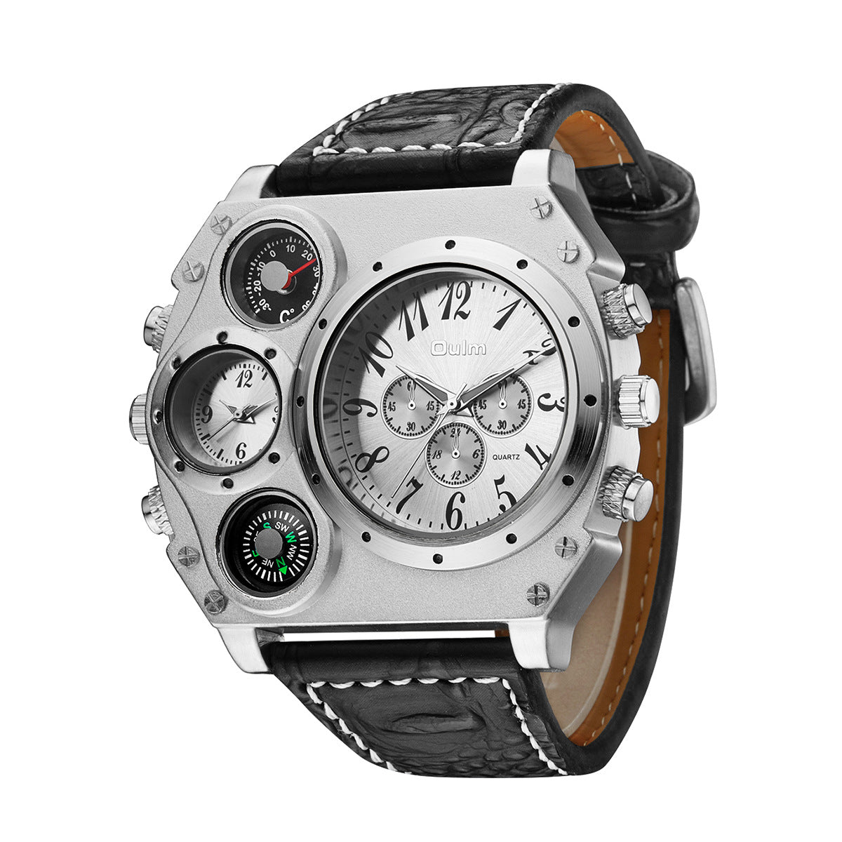 Men's Square Dial Quartz Watch with Imitation Leather Strap