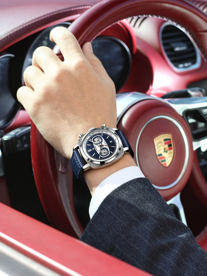Men's Square Quartz Watch with Calendar and Luminous Feature