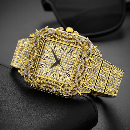 Men's Square Zircon Diamond Quartz Watch