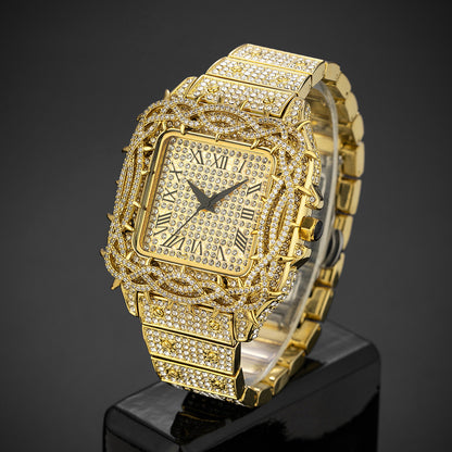Men's Square Zircon Diamond Quartz Watch