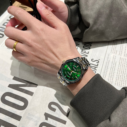 Men's Stainless Steel Quartz Watch with Dual Calendar and Luminous Hands