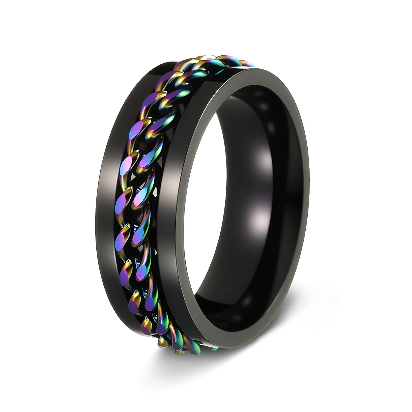 Men's Stainless Steel Rotating Jewelry Chain Ring, Stress-Relief Accessory