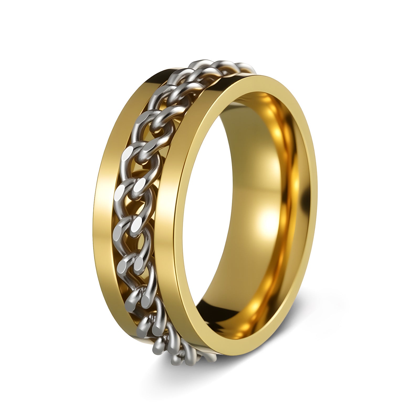 Men's Stainless Steel Rotating Jewelry Chain Ring, Stress-Relief Accessory