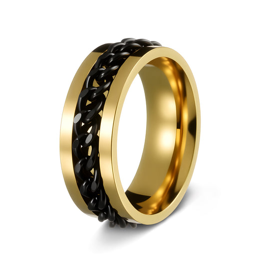 Men's Stainless Steel Rotating Jewelry Chain Ring, Stress-Relief Accessory