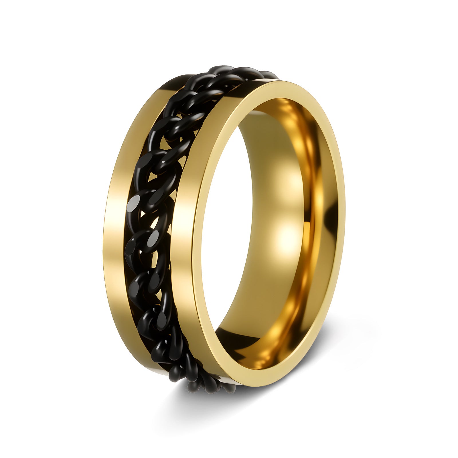 Men's Stainless Steel Rotating Jewelry Chain Ring, Stress-Relief Accessory