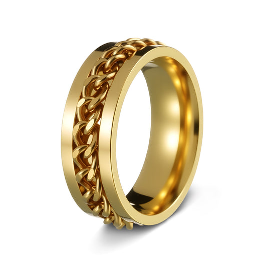 Men's Stainless Steel Rotating Jewelry Chain Ring, Stress-Relief Accessory