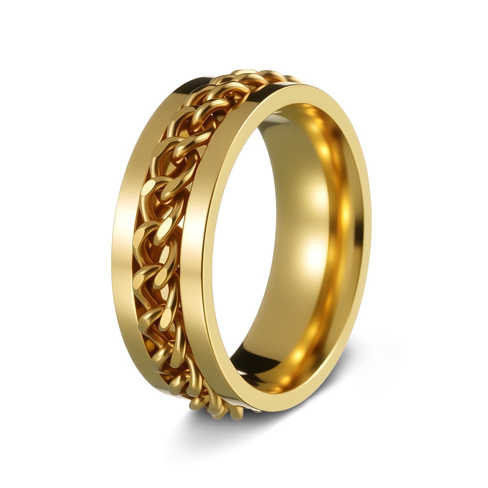 Men's Stainless Steel Rotating Jewelry Chain Ring, Stress-Relief Accessory