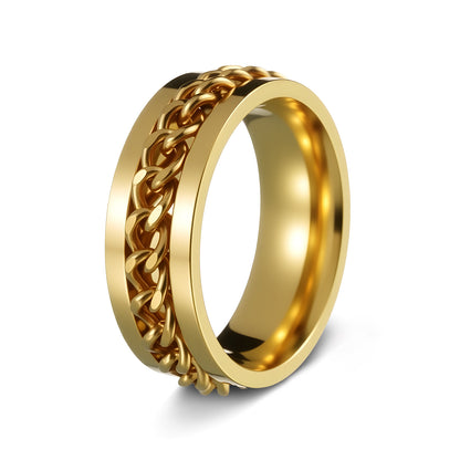 Men's Stainless Steel Rotating Jewelry Chain Ring, Stress-Relief Accessory