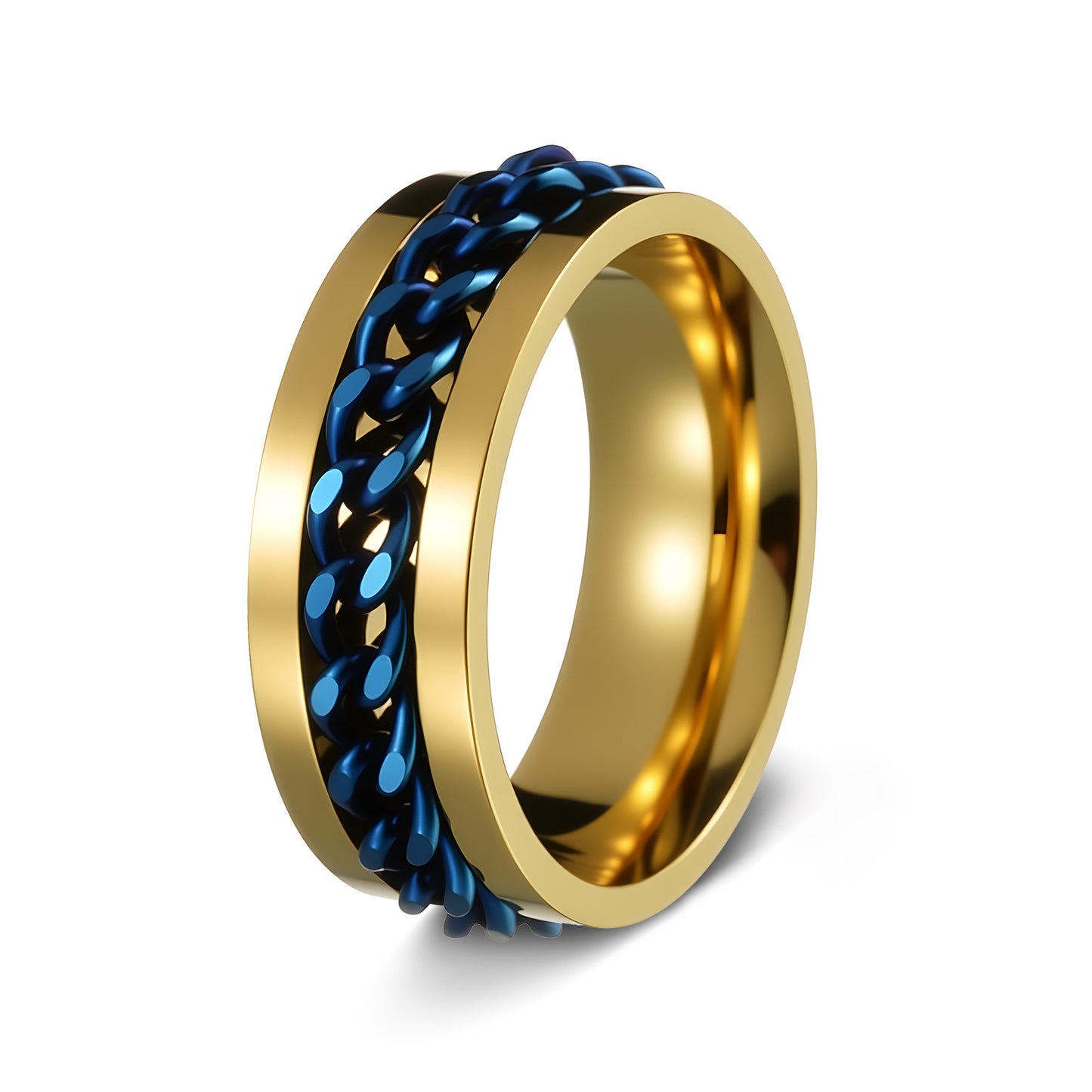 Men's Stainless Steel Rotating Jewelry Chain Ring, Stress-Relief Accessory