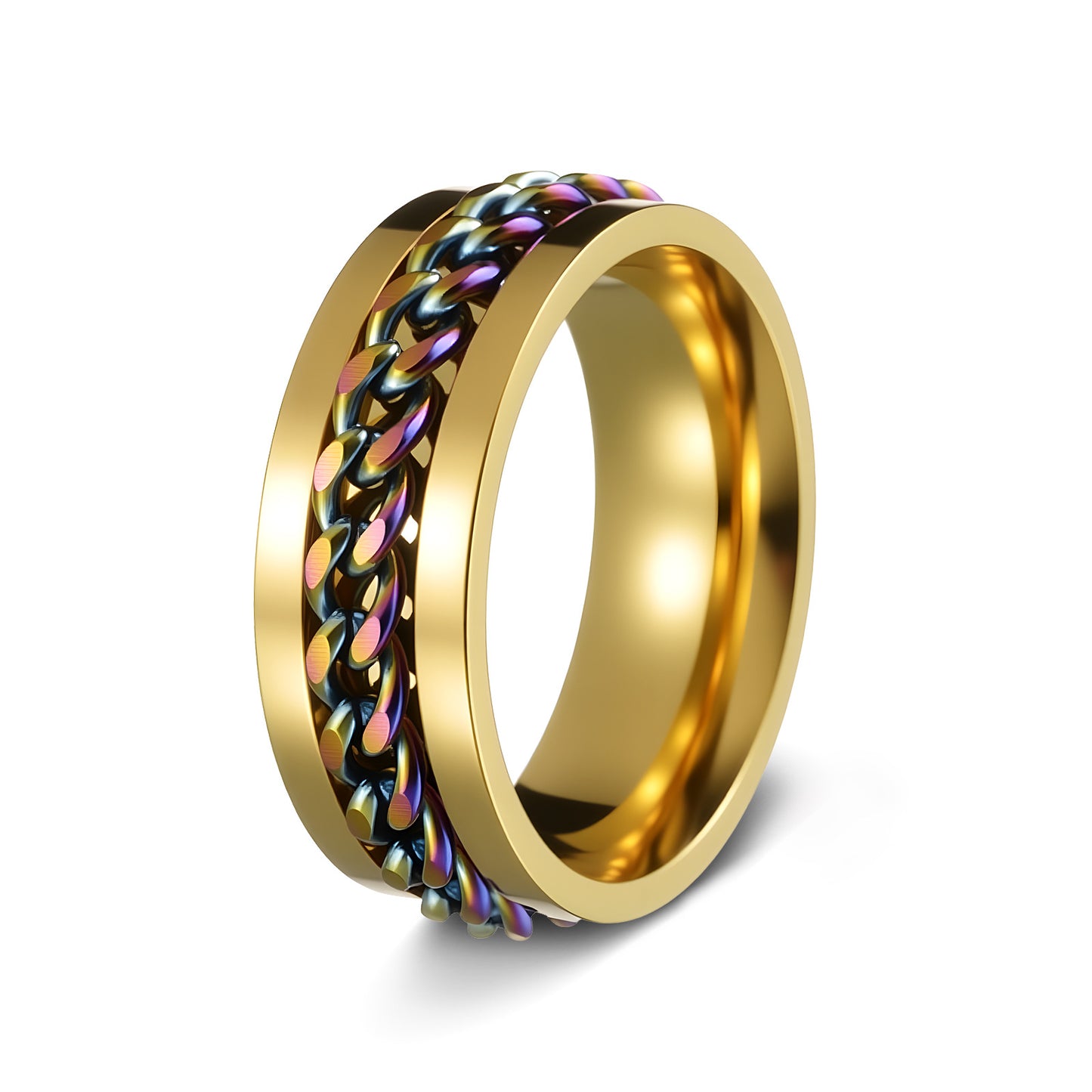 Men's Stainless Steel Rotating Jewelry Chain Ring, Stress-Relief Accessory