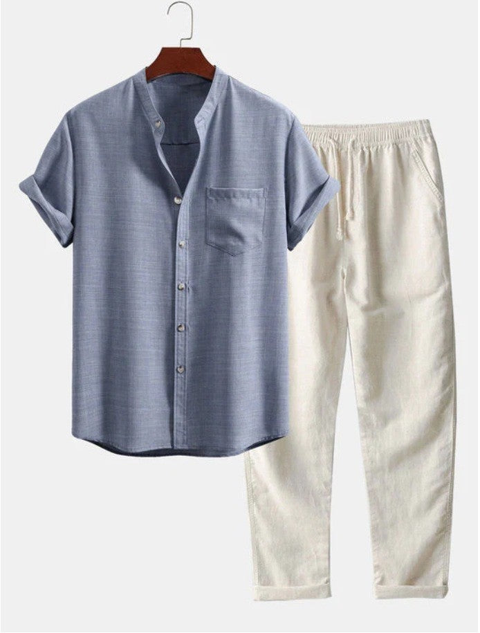Men's Stand Collar Digital Print Shirt