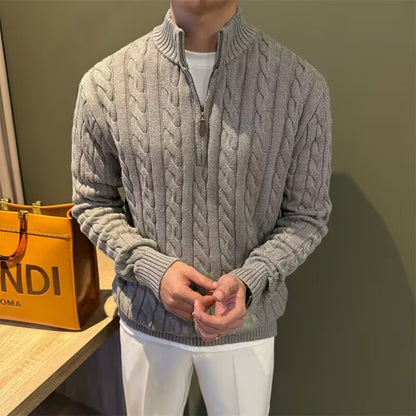 Men's Stand Collar Half-Zip Knit Sweater