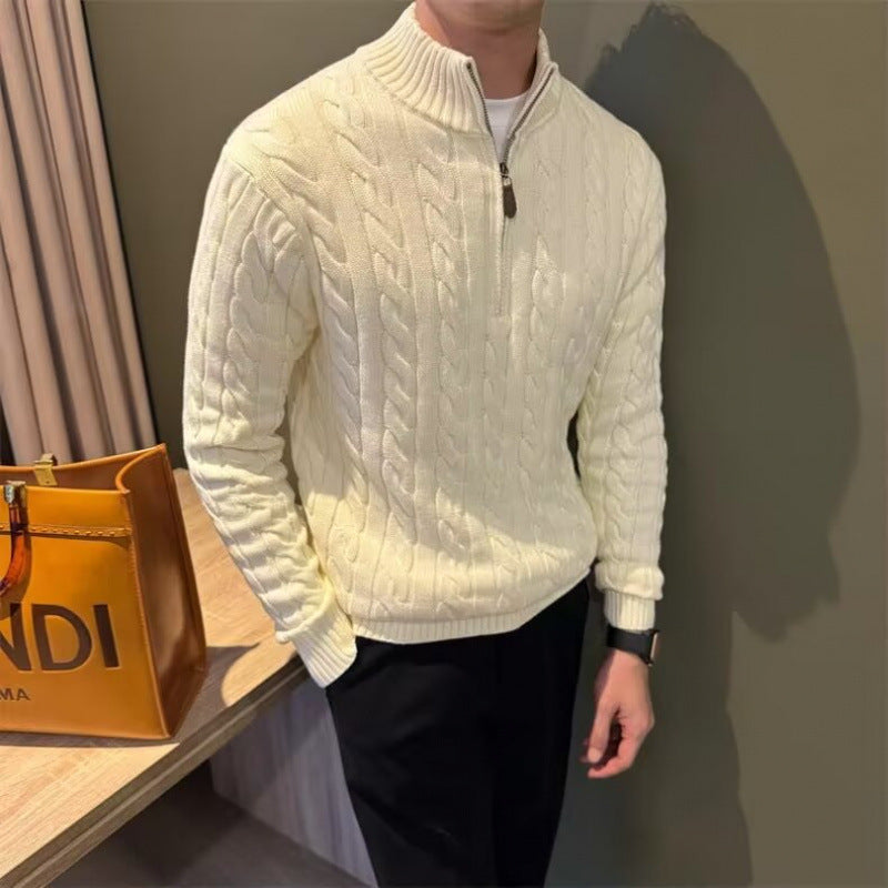 Men's Stand Collar Half-Zip Knit Sweater