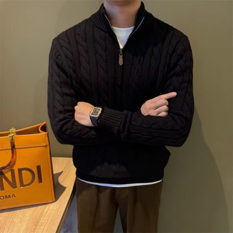 Men's Stand Collar Half-Zip Knit Sweater