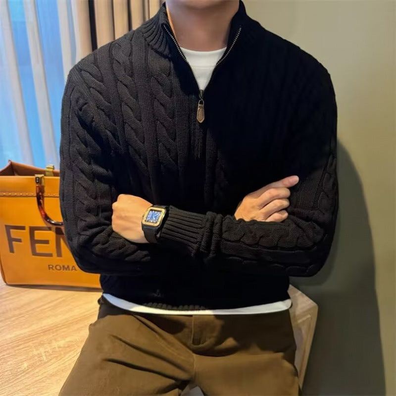Men's Stand Collar Half-Zip Knit Sweater