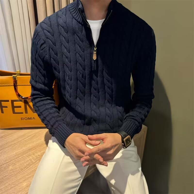 Men's Stand Collar Half-Zip Knit Sweater