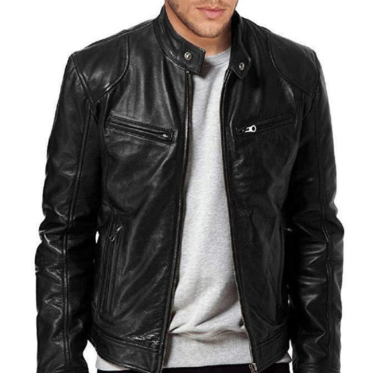 Men's Stand Collar PU Leather Jacket