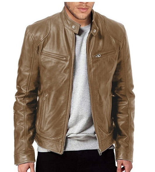 Men's Stand Collar PU Leather Jacket