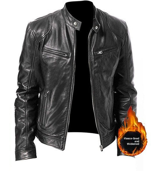 Men's Stand Collar PU Leather Jacket
