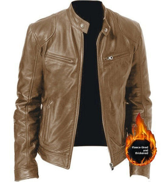 Men's Stand Collar PU Leather Jacket