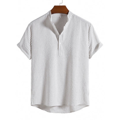 Men's Stand Collar Striped Short Sleeve Shirt