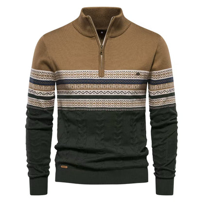 Men's stand-up collar sweater with half zipper