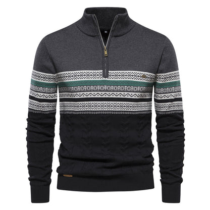 Men's stand-up collar sweater with half zipper