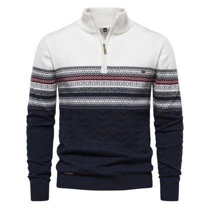 Men's stand-up collar sweater with half zipper