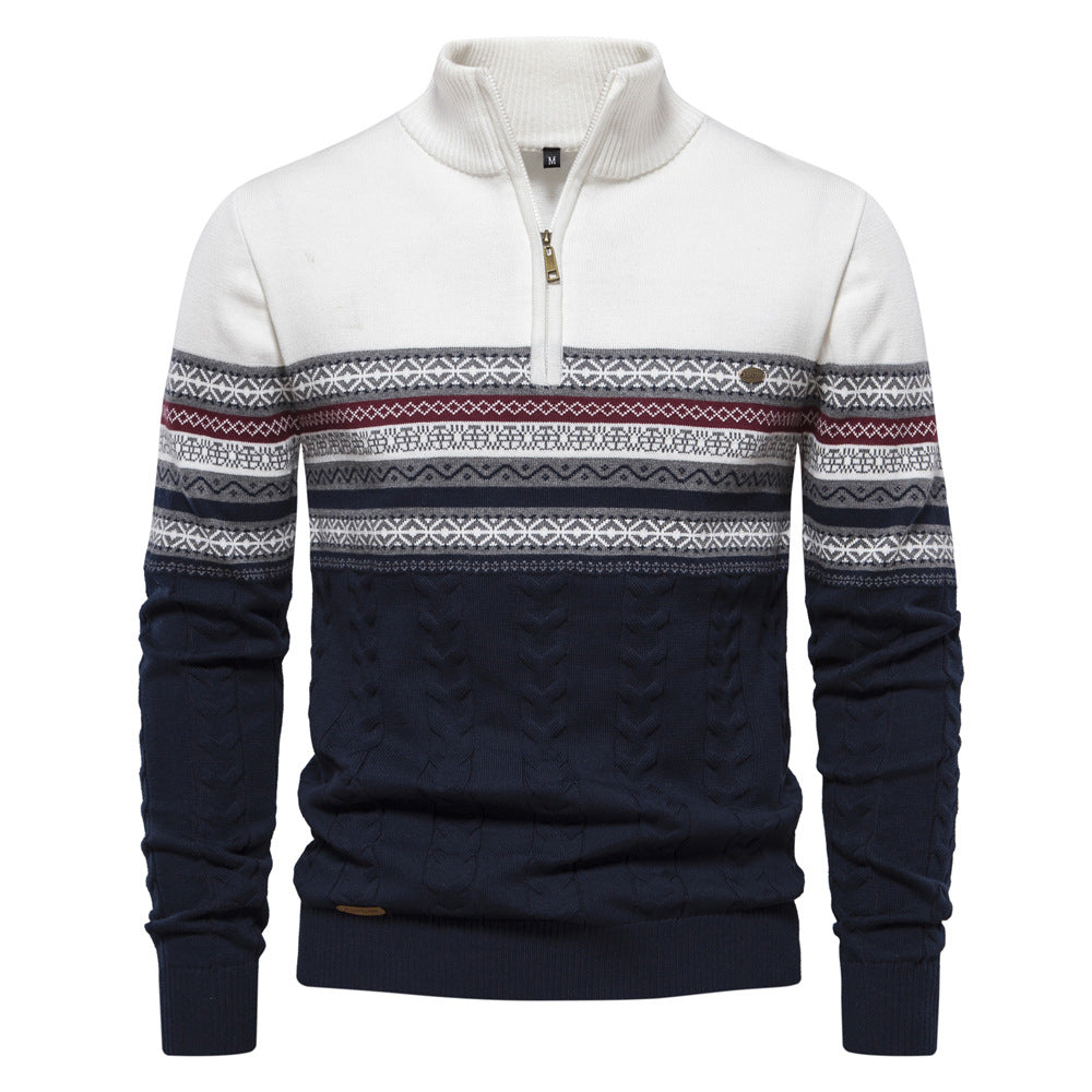 Men's stand-up collar sweater with half zipper