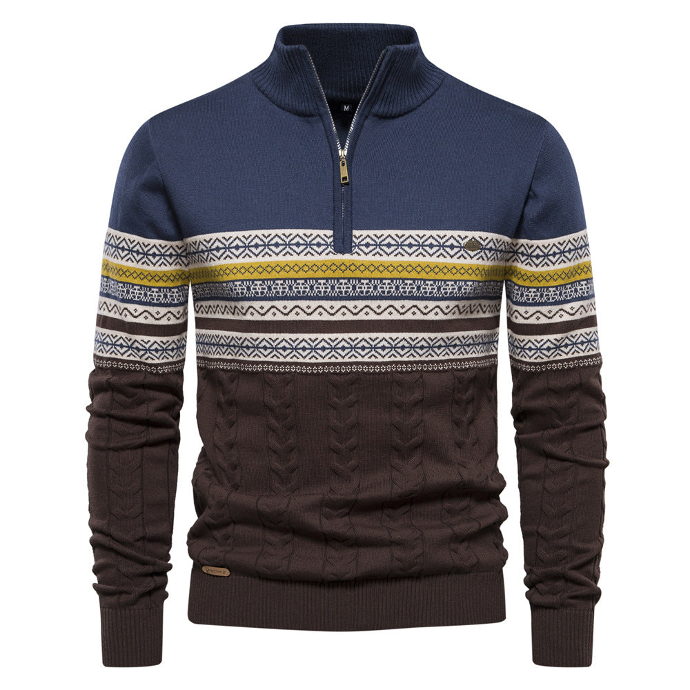 Men's stand-up collar sweater with half zipper