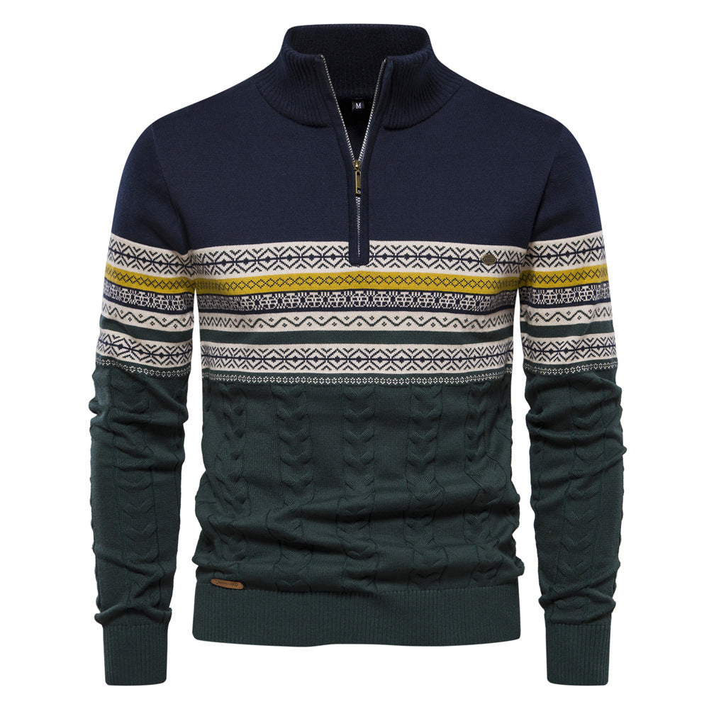 Men's stand-up collar sweater with half zipper