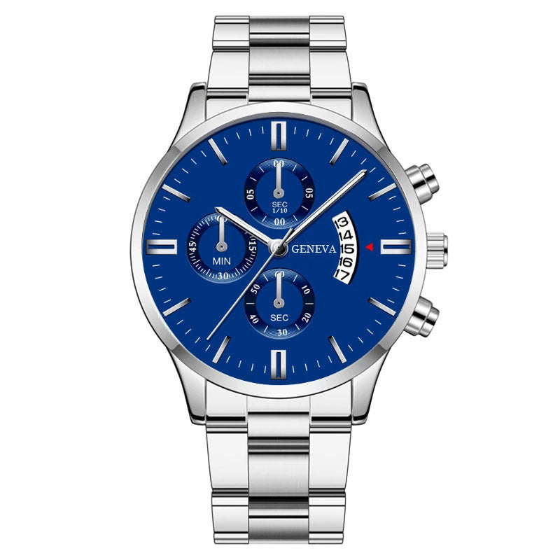 Men's Steel Band Watch Luminous Pointer Calendar Stone Hand English Watch Men's Advanced Sense Business Watch
