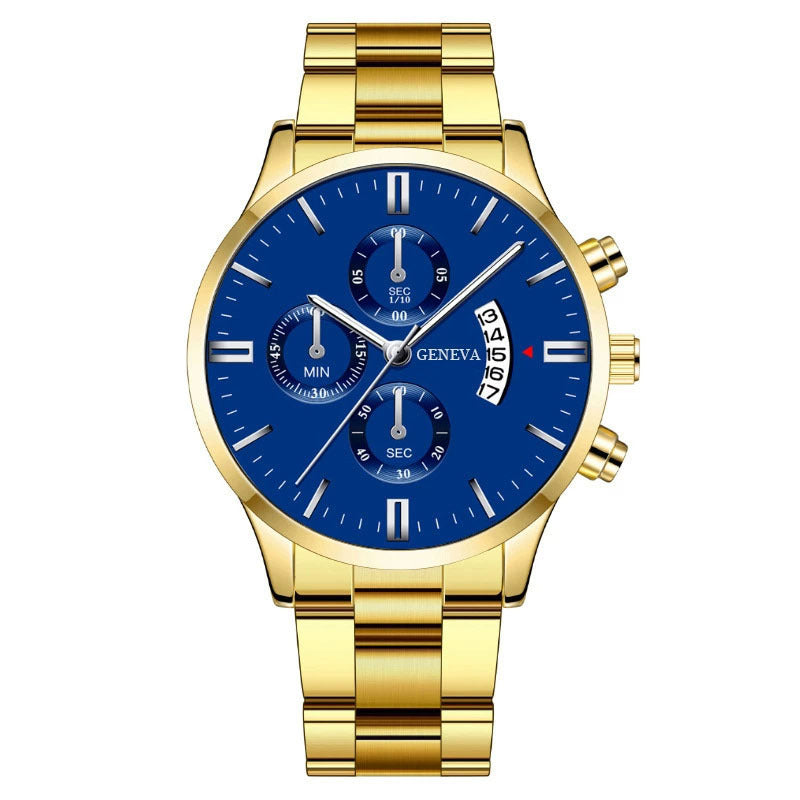 Men's Steel Band Watch Luminous Pointer Calendar Stone Hand English Watch Men's Advanced Sense Business Watch