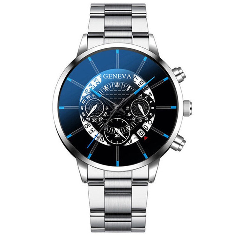 Men's Steel Band Watch Luminous Pointer Calendar Stone Hand English Watch Men's Advanced Sense Business Watch