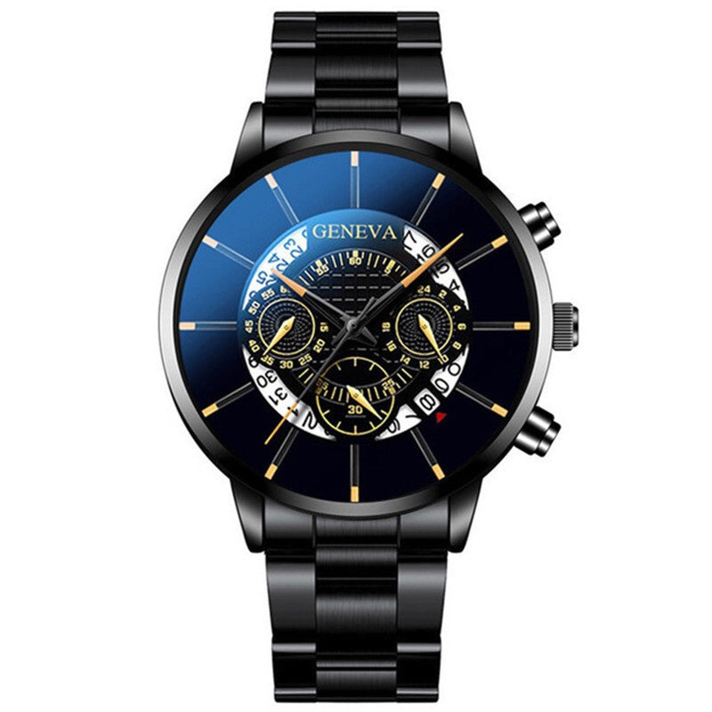 Men's Steel Band Watch Luminous Pointer Calendar Stone Hand English Watch Men's Advanced Sense Business Watch