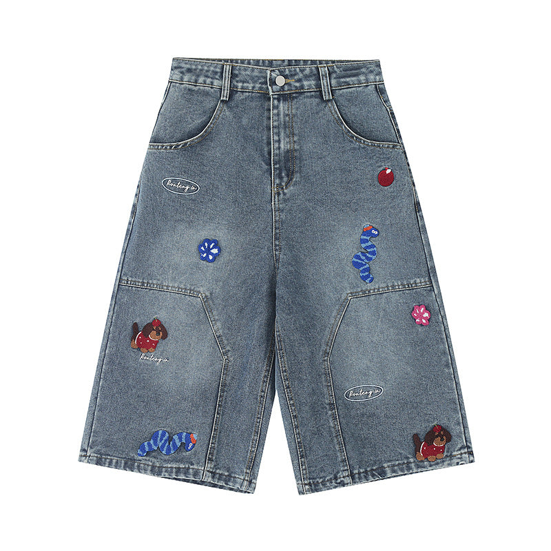 Men's Straight Micro-expansion Loose Embroidered Trousers