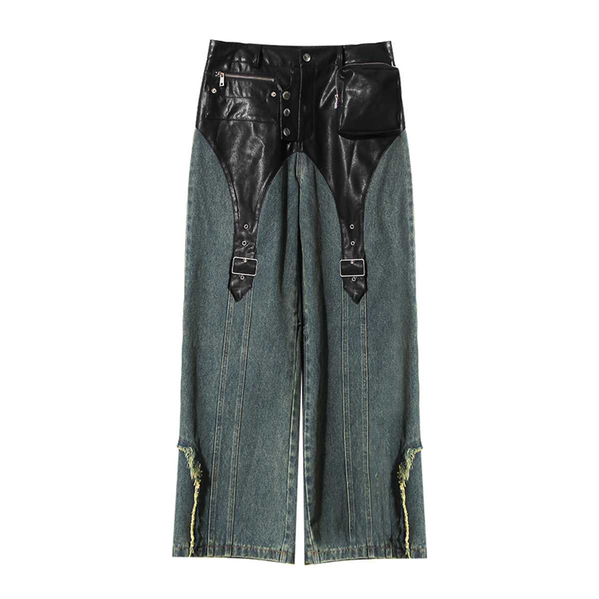 Men's Straight Workwear Pants with PU Leather Details
