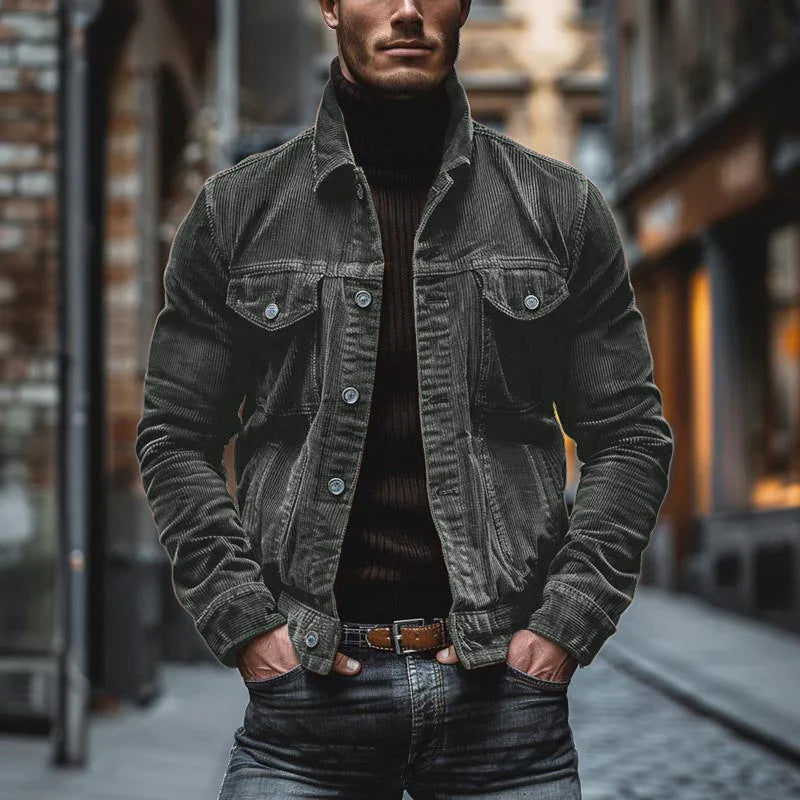 Men's Striped Corduroy Lapel Jacket