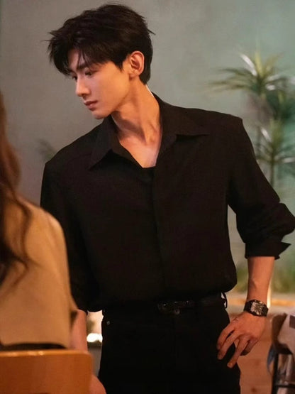 Men's Stylish Long-Sleeve Shirt in Black, White, and Gray